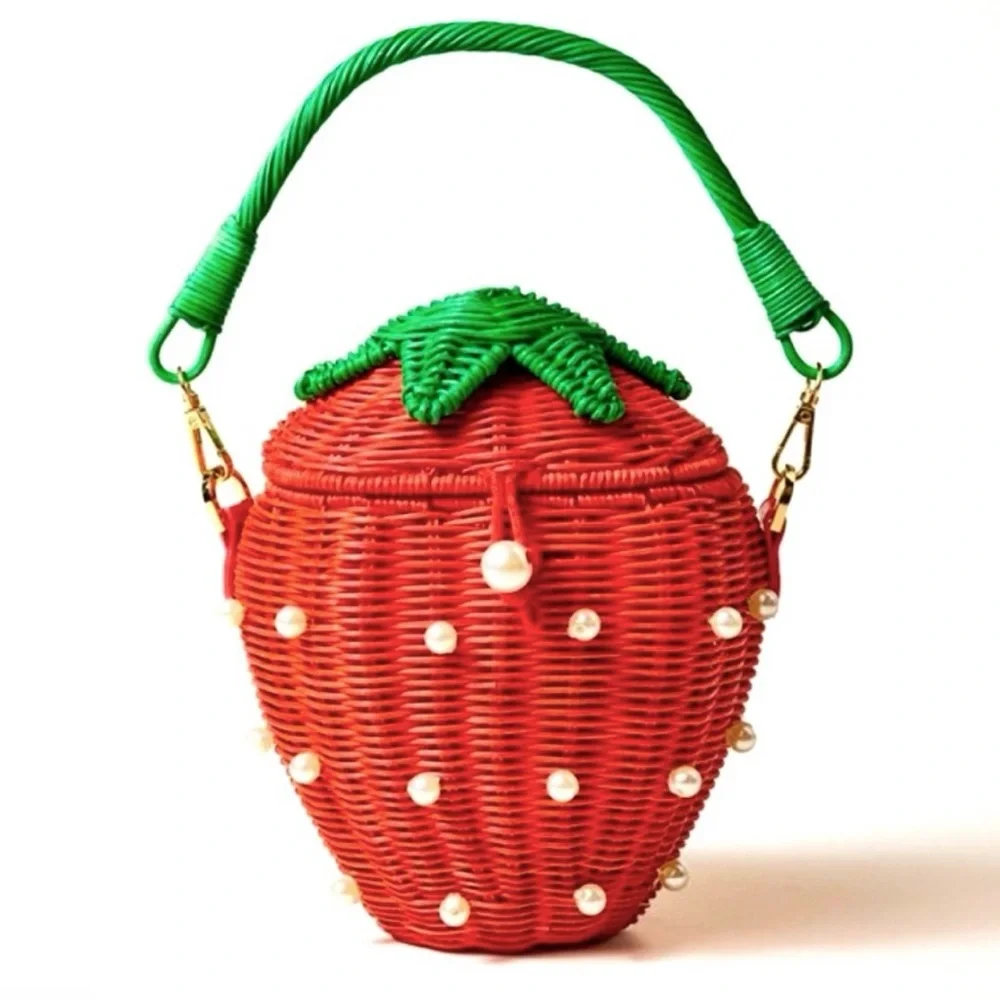 KATE SPADE NEW YORK x TARGET Strawberry Basket Bucket Bag NEW Red W Faux Pearls